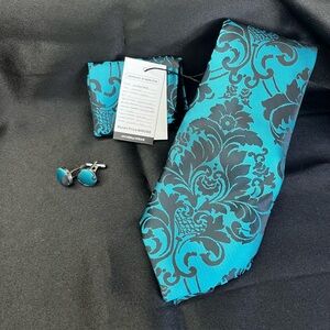 NWT- Silk Aqua and Black Patterned Tie Set